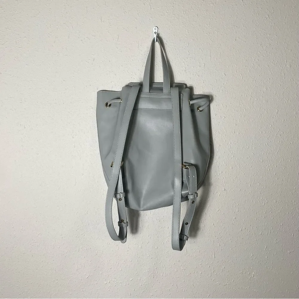 Tura Gray Faux Leather Backpack Shoulder Bag Satchel Drawstring Purse
